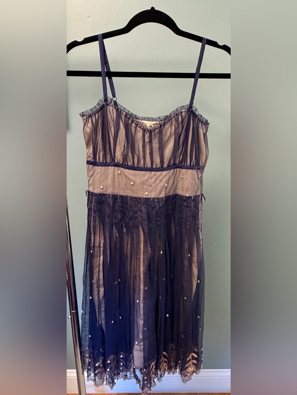 Odille Navy and Beige Sheer Overlay Dress